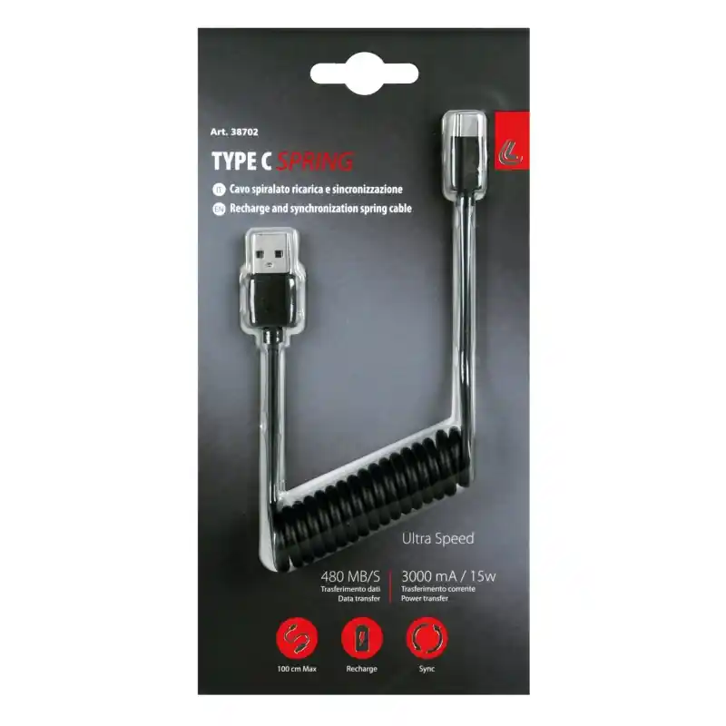 Dostępne od ręki Kabel do ładowania spiralny USB - USB-C 3A 15W 22-100 cm