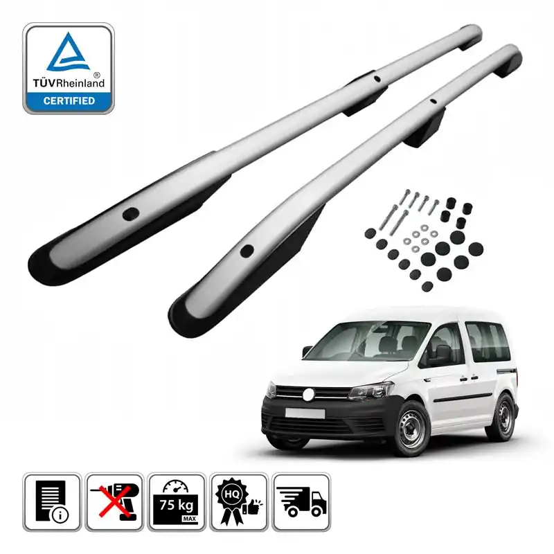 Tani Relingi dachowe Volkswagen VW Caddy 2003-2020 L1 Srebrne