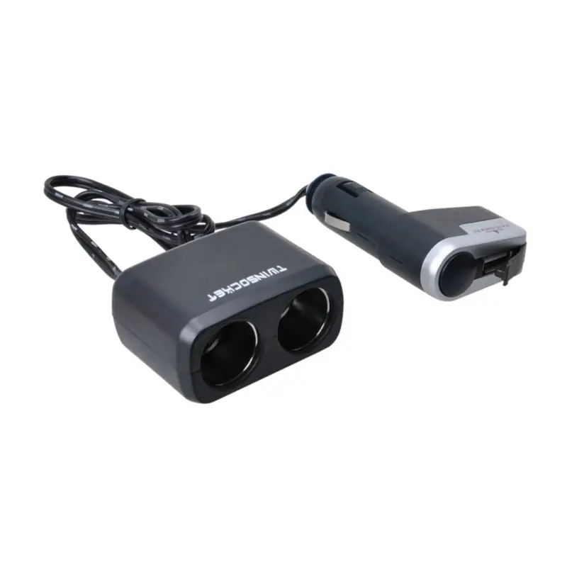 *Rozgałęziacz zapalniczki podwójny 12/24V na kablu + USB Nowy