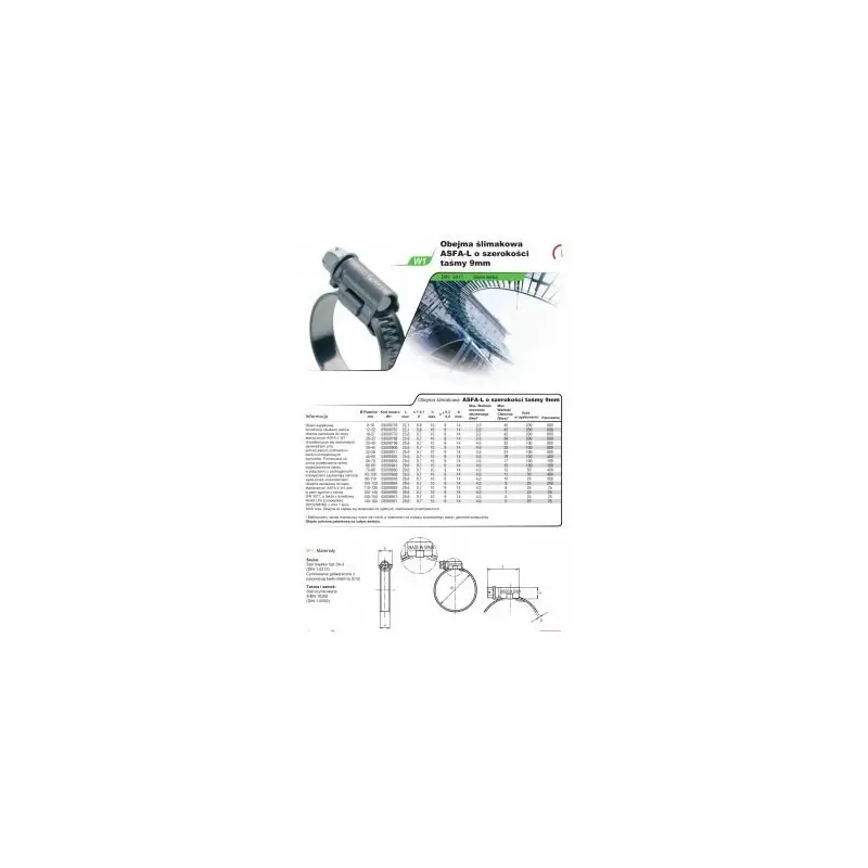 Obejma ślimakowa 8-16 ASFA-L W1 (9 mm) Wybór klientów